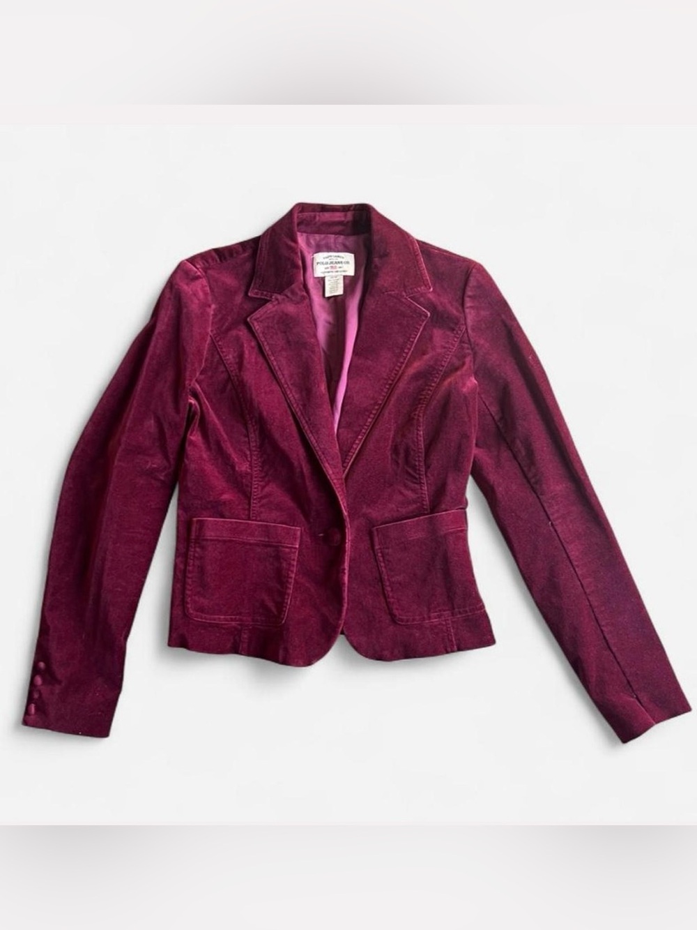Vintage Polo Jeans Co. burgundy velvet single-button blazer size M
